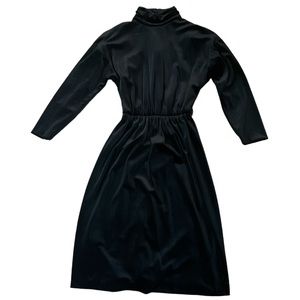 1970’s Vintage Vicky Vaughn Glam Black Velvet Long Sleeved High Neck Dress, S/M